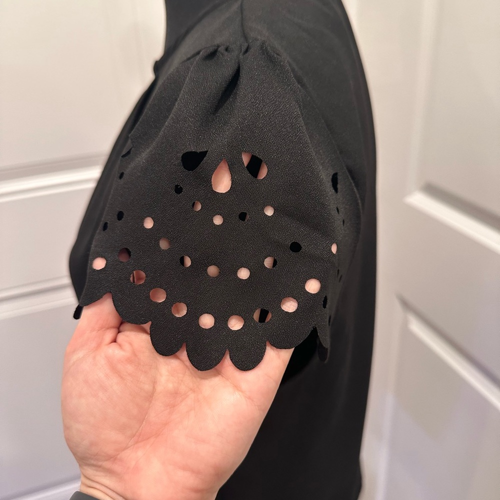 SHEIN Black Blouse with Eyelet Sleeves - Picture 3 of 7